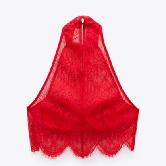 MY200 NWT ZARA RED LACE HALTER TOP - Picture 3 of 4